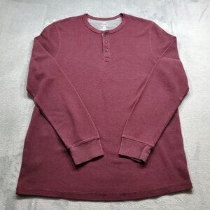 George Long Sleeve Henley Waffle Weave Shirt Burgundy Men Sz L